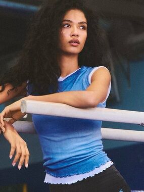 Free People Double Point tee. NWT. Denim blue